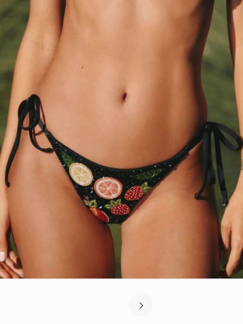 Oceanus the label swimsuit bikini tie side bottoms large L nwt black fruit